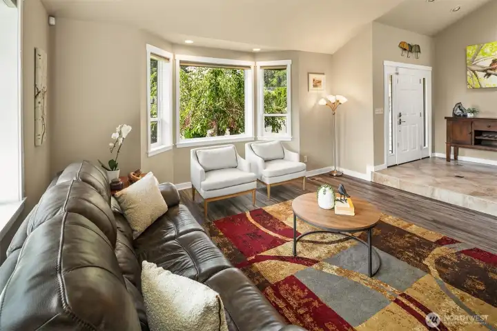 Living room with vaulted ceilings