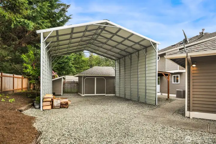 This covered parking is hidden away and so big, sellers park a boat and  RV in it together