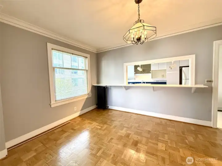 Dining Room with parquet floors