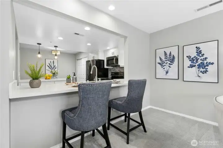 Counter top eating space or another dining table. Counter top eating space or another dining table.