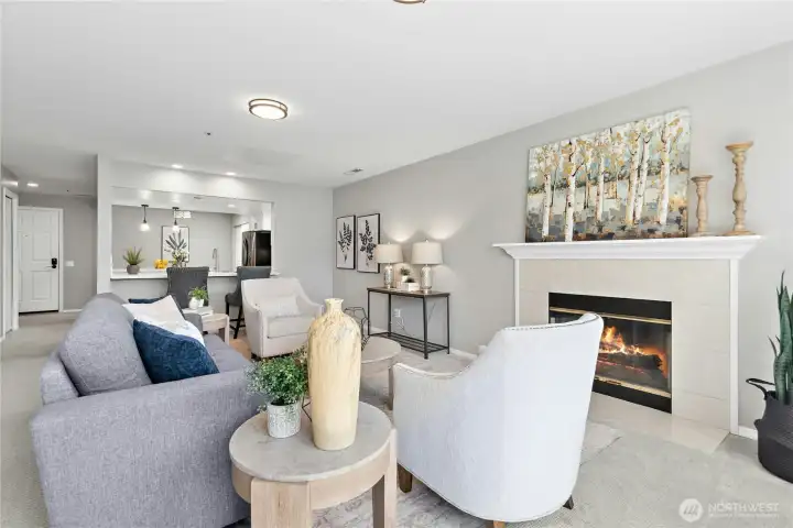 Cozy living space with wood fireplace Cozy living space with wood fireplace
