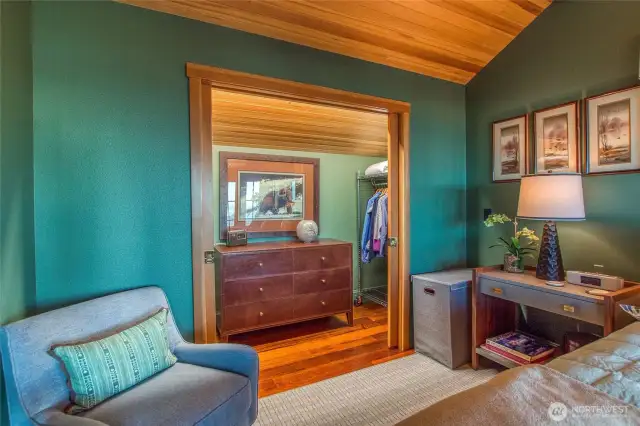 Pocket doors save space while offering up a deep closet with lighting. You may find you keep the doors open because the space feels so much a part of the room.