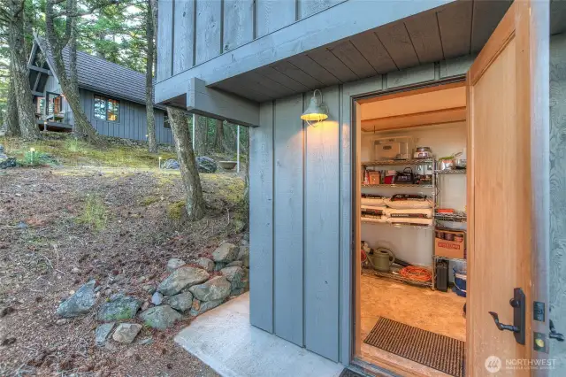 Insulated pump house that houses the soft water filtration system. Second story storage space.