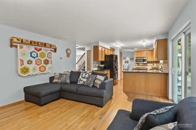 View of kitchen peninsula from living room #2