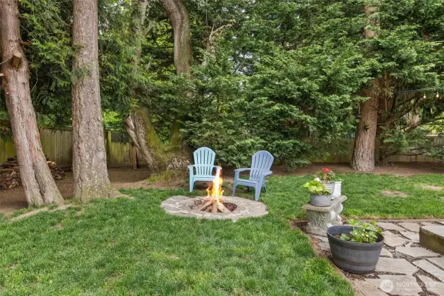 Firepit that over looks Port Susan from backyard