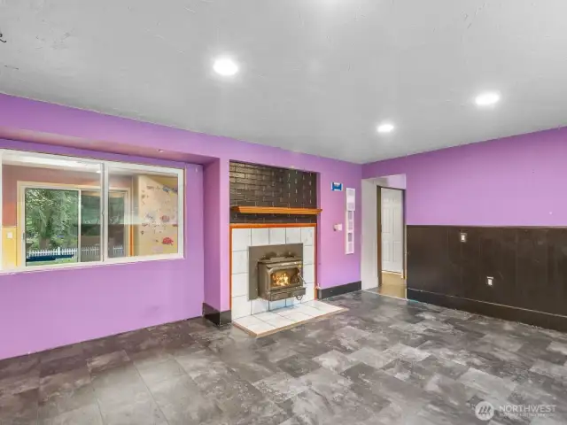 Downstairs den with fireplace