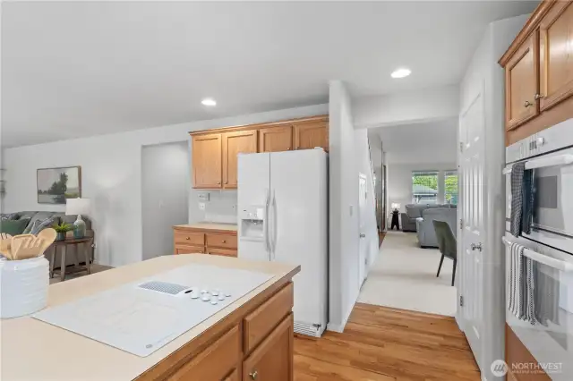 View of dining and living room from kitchen