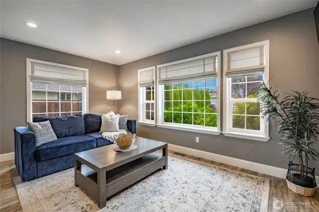 So many windows for year-round natural light. Nice custom shades throughout main living area