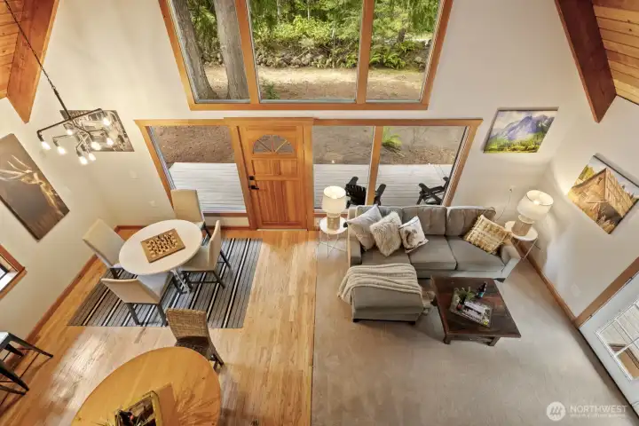 Enjoy loft views that capture the distinctive open-concept A-frame design.