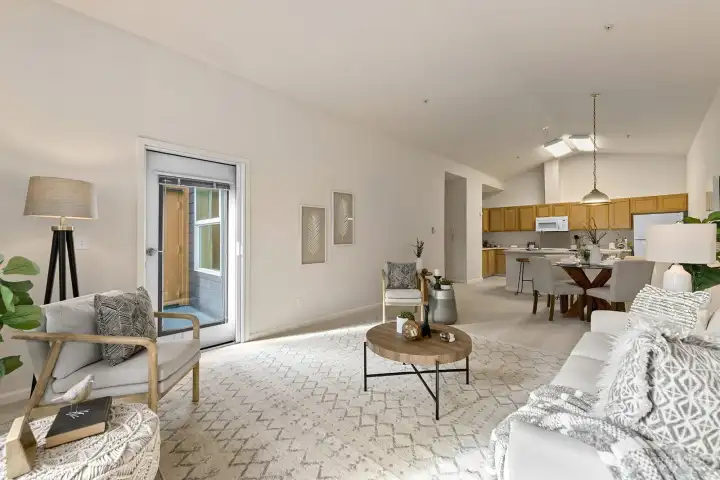 Outdoor patio is off of the living area.  Soak up the afternoon sun in an adirondock chair.