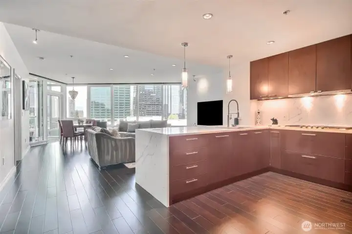 Calacatta Quartz Slab Counters and Backsplash