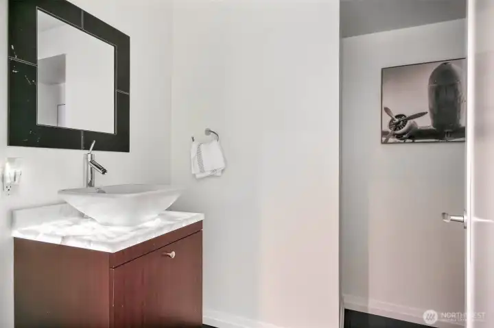 Powder Room with Backlit Cristallo Counters