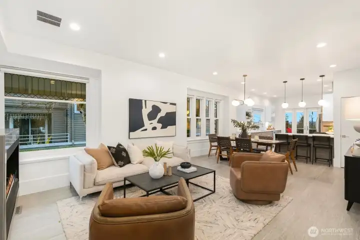 living room blends seamlessly into the kitchen for great entertaining spaces