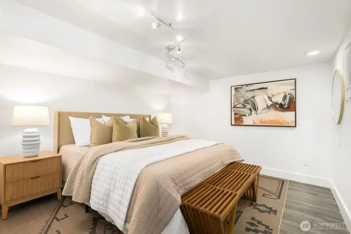 One of two bedrooms on the lower level