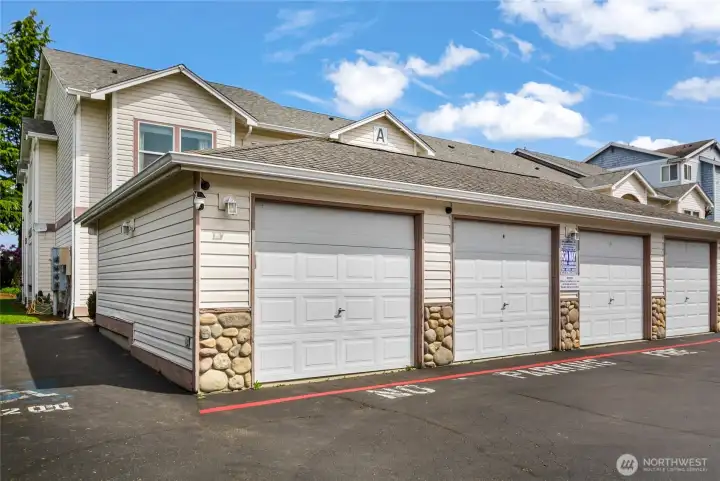 The Unit Garage is the first one from the left and the Unit Parking Space is on the left of the garage.