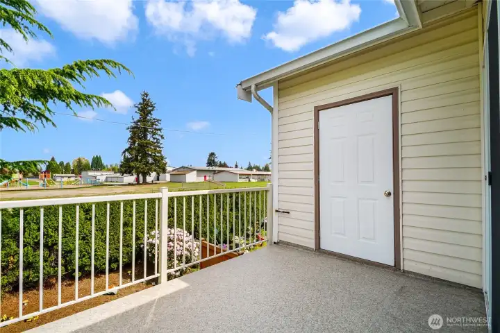 The storage closet is right off of the deck.