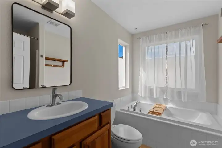 Primary bathroom has soaking tub and shower Primary bathroom has soaking tub and shower