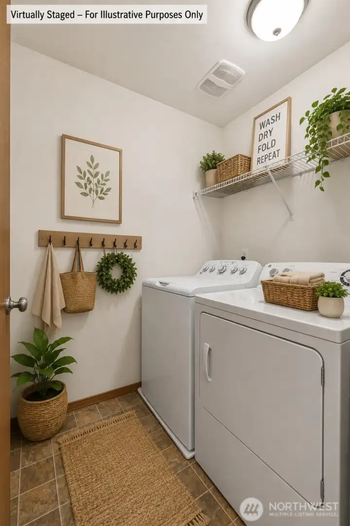 Laundry room conveniently located between the bedrooms at the top of the stairs.