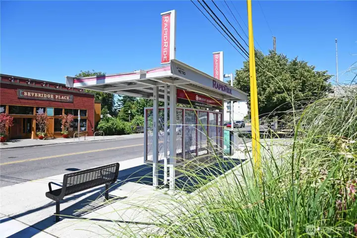 RapidRide stop on the “C” Line only two blocks away. And other routes too. RapidRide stop on the “C” Line only two blocks away. And other routes too.
