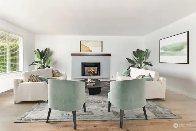 Virtually Staged living room to show the inviting space at entry.