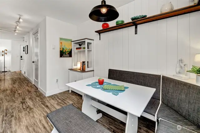 Cozy banquette in the eat-in kitchen