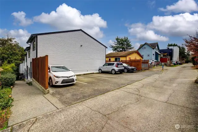 Off-street parking with alley access. Unit 2 has one assigned parking space. There is also plenty of street parking in the area for an additional vehicle.