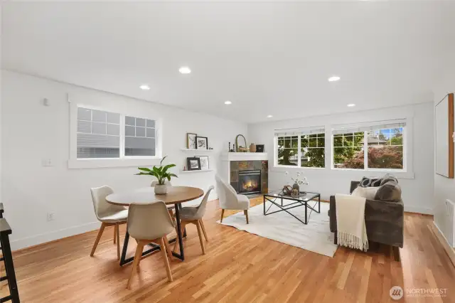 A cozy gas fireplace is perfect for rainy nights