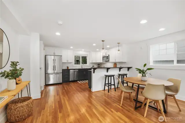 The open concept room has plenty of space for a dining table