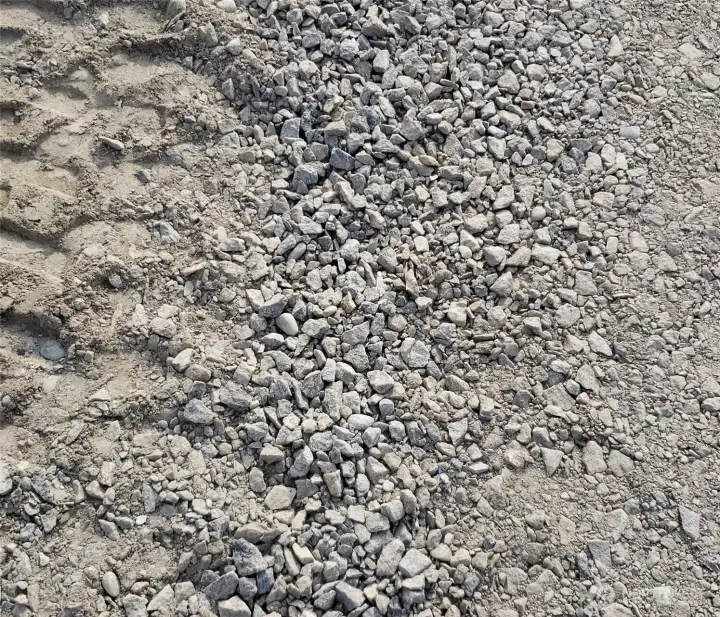 Upclose look at thick gravel road with good traction.