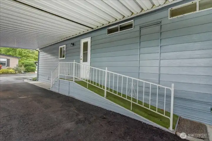 Easily fit 2+ vehicles in attached carport.
