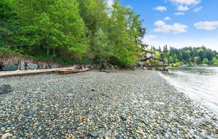 150 feet of sandy & pebble shoreline—your private stretch of Puget Sound