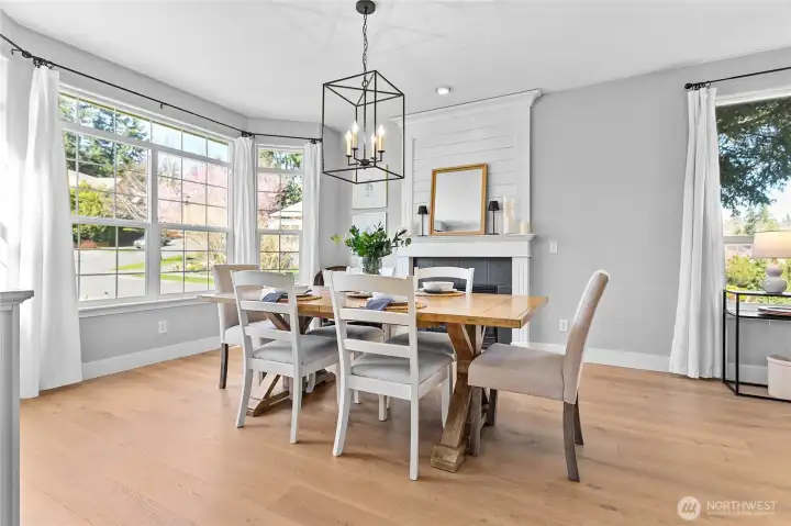 Dining room with fireplace