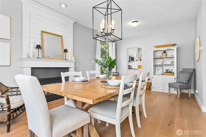 Dining room with fireplace