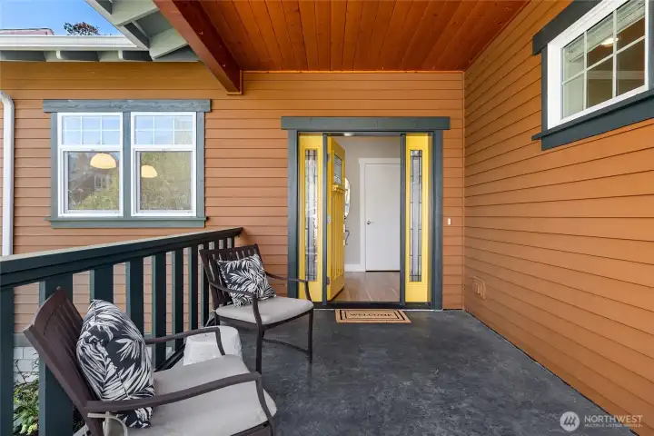 The front porch also provides great views of the gorgeous gardens.