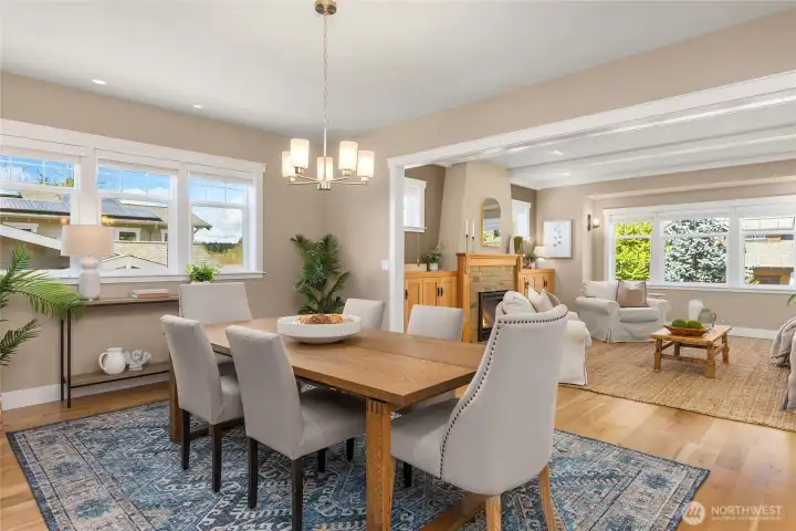 The central dining area makes a perfect spot for gatherings and entertaining.