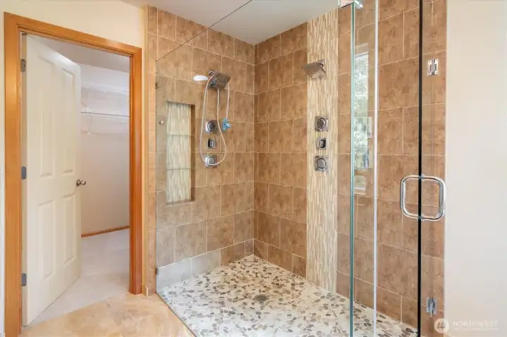 Spa like bathroom with multiple shower heads Spa like bathroom with multiple shower heads