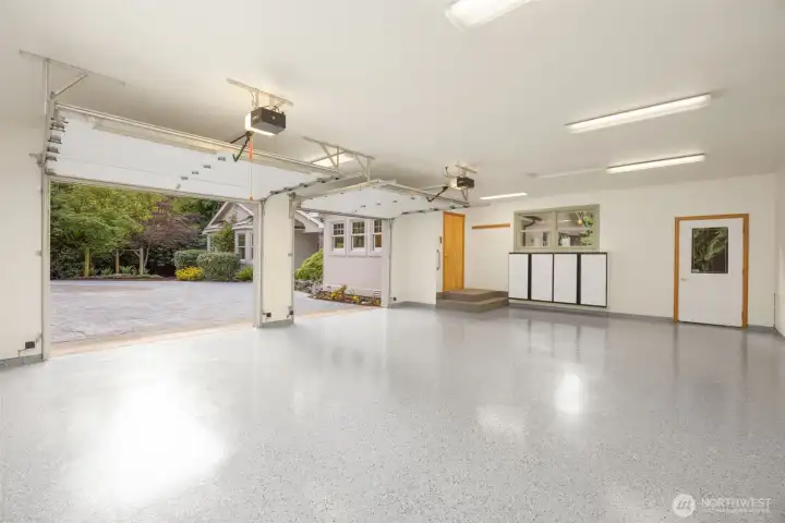 Attached 2-car garage with newly finished garage floor