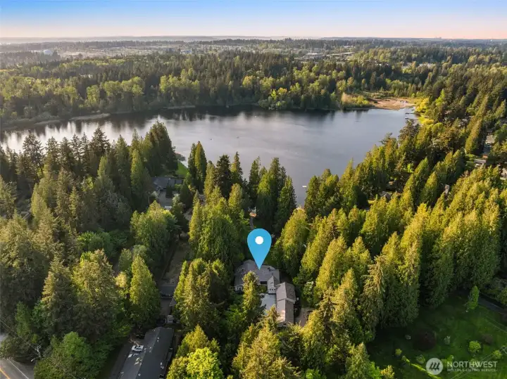 Aerial view, no homes visible across the lake