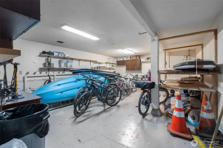 Communal storage area available for larger recreational equipment, including bicycles and paddleboards.