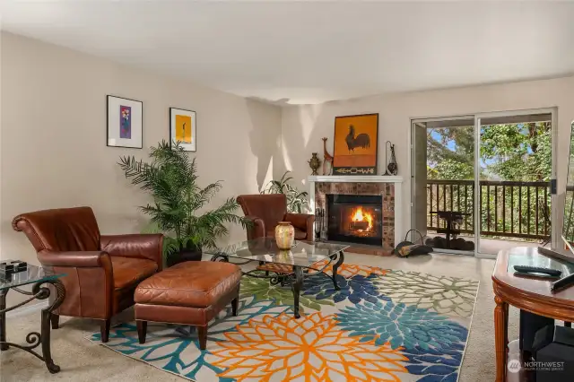 Living room w/ wood fireplace