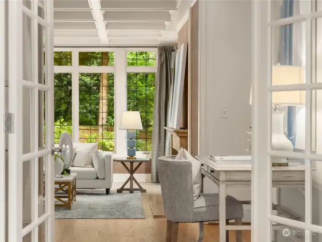 The vestibule off of the living room holds the office, perfect for connecting & productivity.