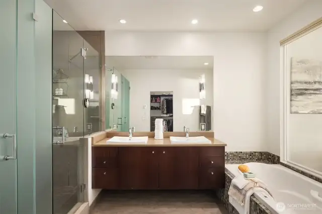 Floating double sink & massive separate shower.