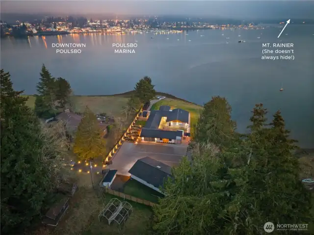 Amazing views of downtown Poulsbo, the Poulsbo Marina as well as GORGEOUS views of Mt. Rainier (she isn't always hiding from us!)
