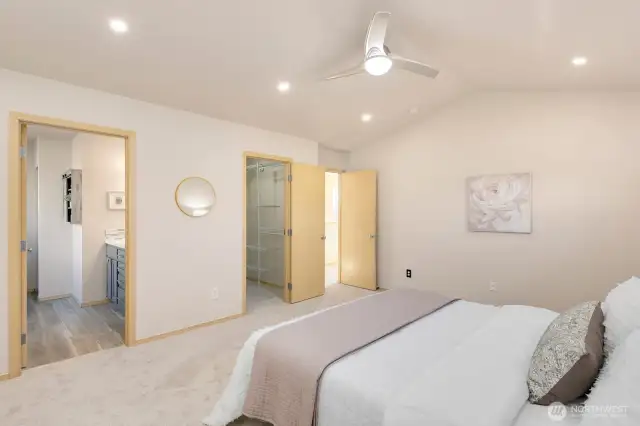 Primary has large walk in closet and 5 piece bath