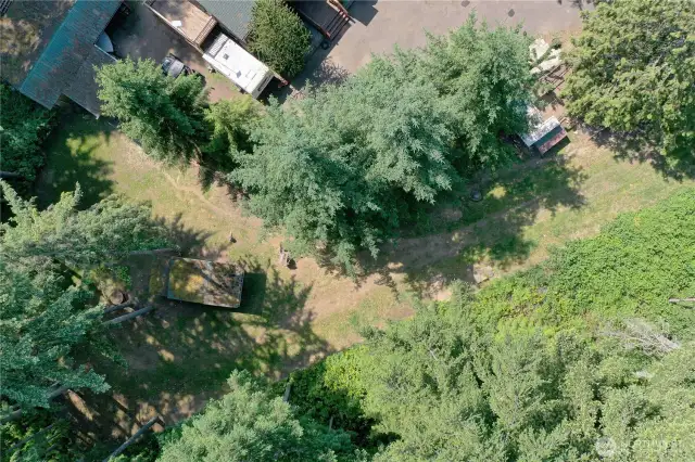 Ariel view of animal shelter and some of the fenced areas.  Chicken coop is up to the right.