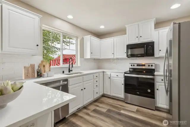 Kitchen. Virtually staged.