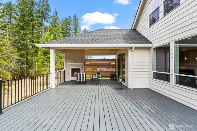 Exterior Deck, Fireplace and Covered Patio