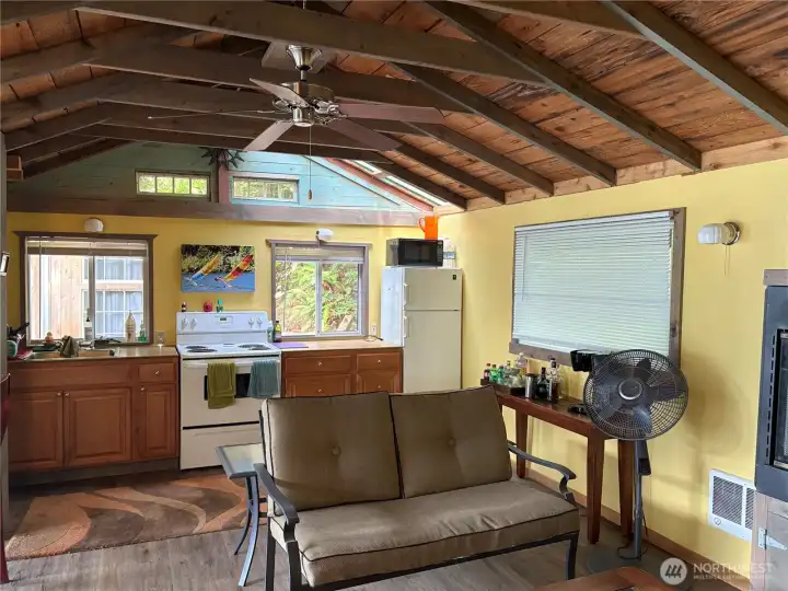 Living area opens to kitchen