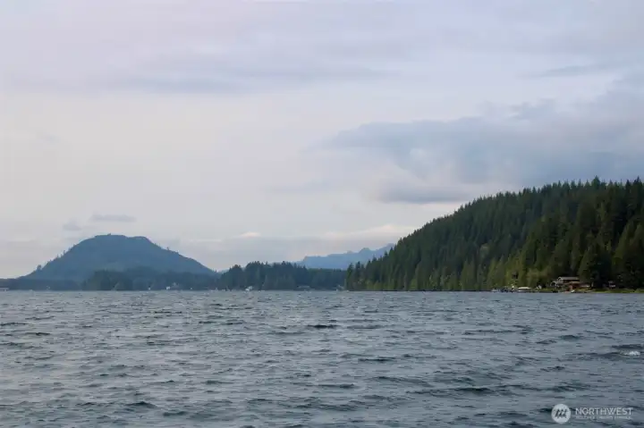 Expansive lake and mountain views.