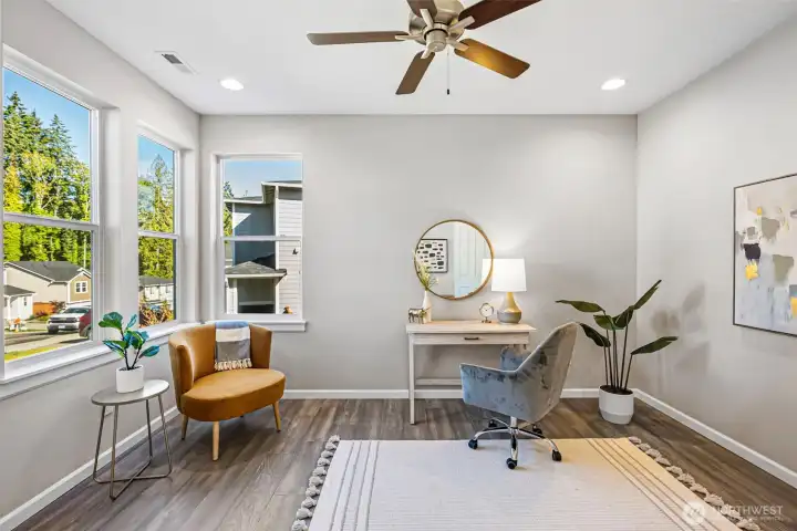 Home Office or Den with ceiling fan
